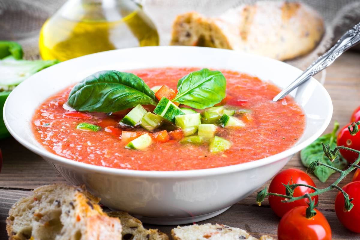 Spanish Gazpacho, Crunchy Vegetables, Bread Croutons