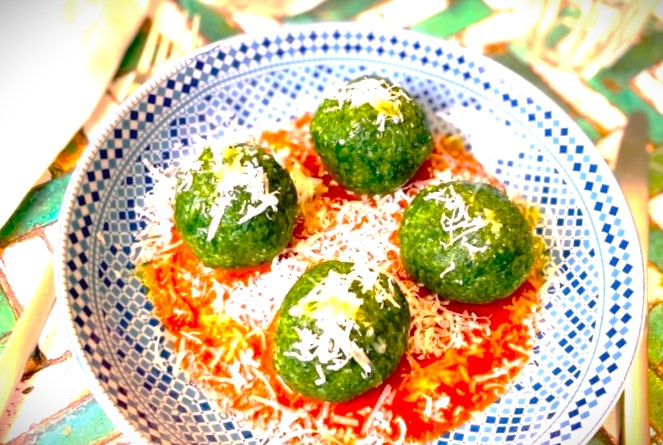Spinach Canederli, Smoky Tomato Sauce