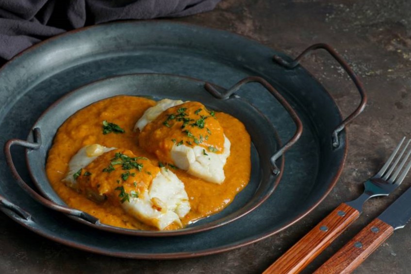 Bacalao a la Vizcaina, Basque Style, mashed potato