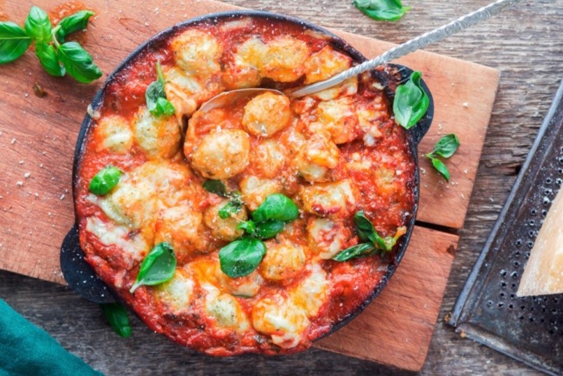 Potato Gnocchi with Fresh Tomato & Basil, Burrata, Parmesan